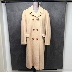 Vintage Sycamore Beige Wool Women XL Double Breasted Overcoat Long Textured Coat
